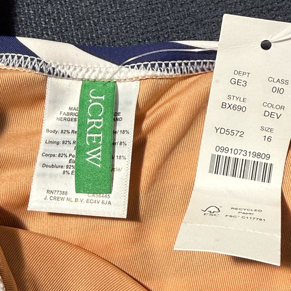 J. Crew One Shoulder Ruched One Piece Navy/White Stripes NWT size 16 - Picture 7 of 9
